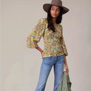 Anthropologie Floral Print Top - The Rayna Relaxed Smocked Blouse Size M